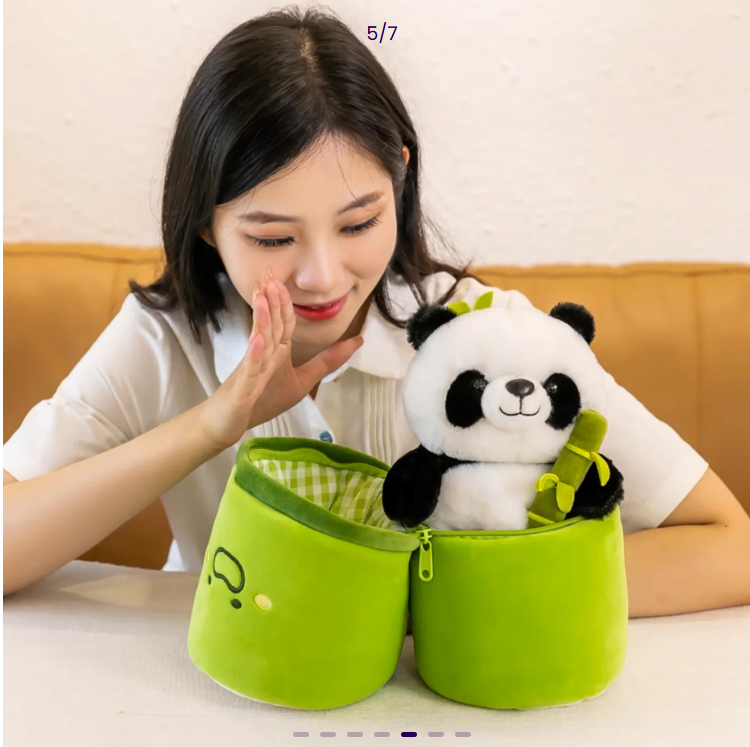 Adorable Peluche Panda dans un Bambou 40cm /  دمية باندا محشوة رائعة داخل خيزران | لعبة ناعمة ومعانقة