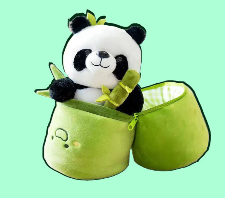 Adorable Peluche Panda dans un Bambou 40cm /  دمية باندا محشوة رائعة داخل خيزران | لعبة ناعمة ومعانقة